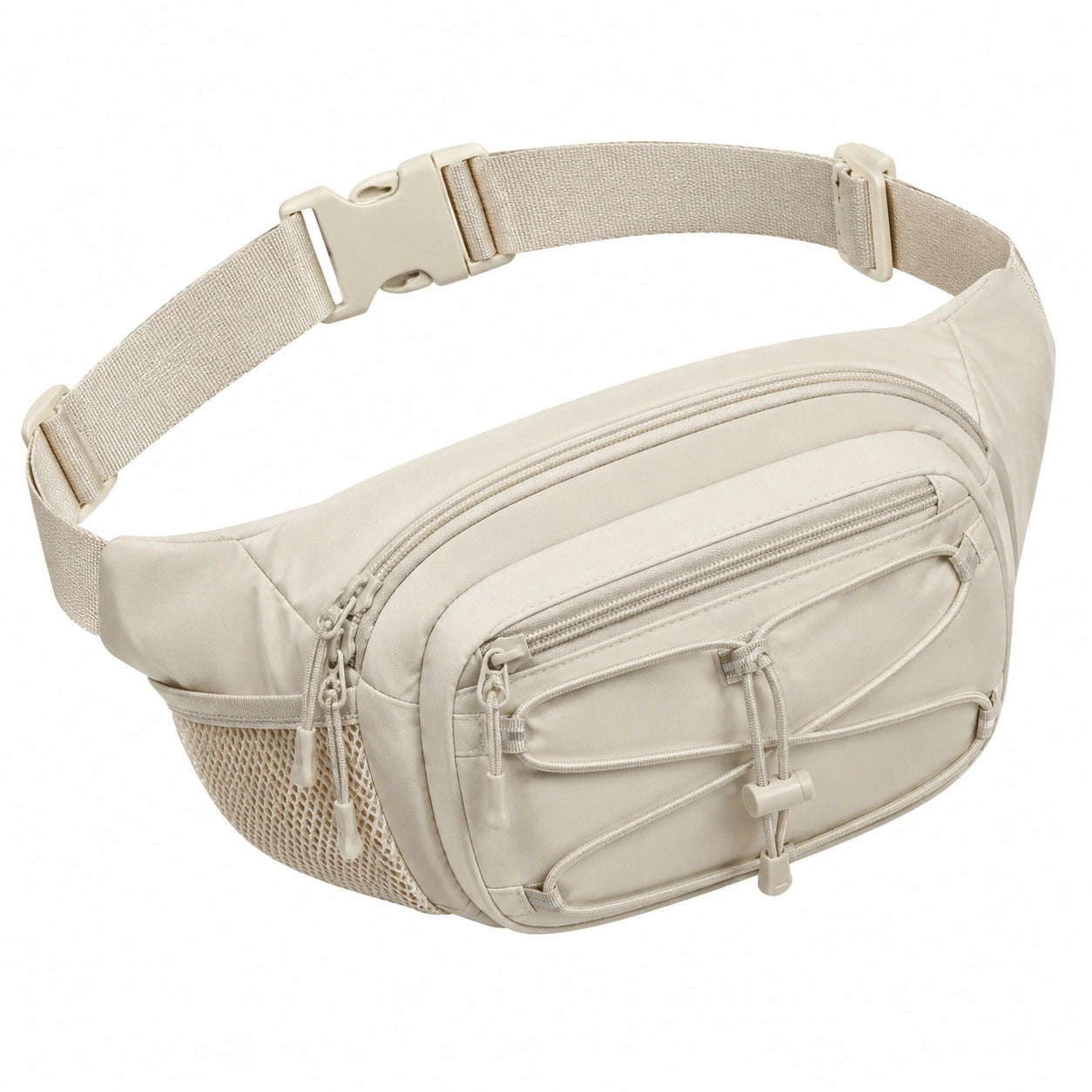 Hüfttasche 35 × 7 × 15 cm aus Polyester Beige mit Reißverschlüssen und verstellbarem Gurt