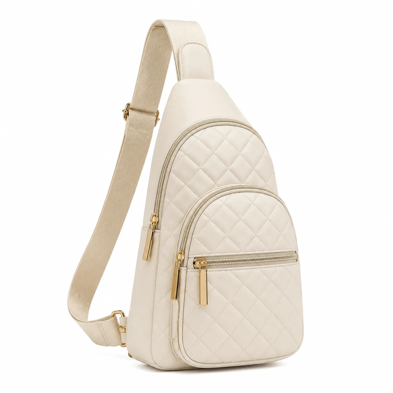 Umhängetasche 18 x 8 x 32 cm aus Kunstleder in Creme für Alltag mit Steppmuster