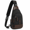 Brusttasche 18 x 9 x 32 cm aus Textil und Kunstleder Schwarz Braun mit verstellbarem Schultergurt