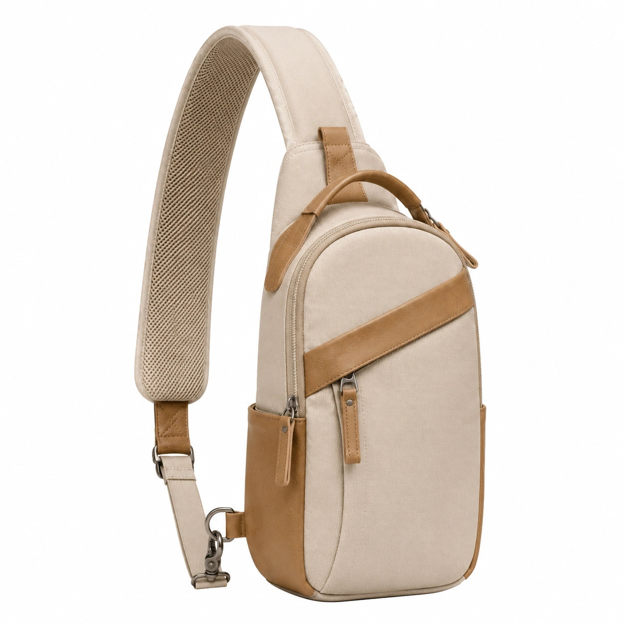 Umhängerucksack 20 × 10 × 35 cm aus Textil in Beige und Braun mit gepolstertem Schultergurt