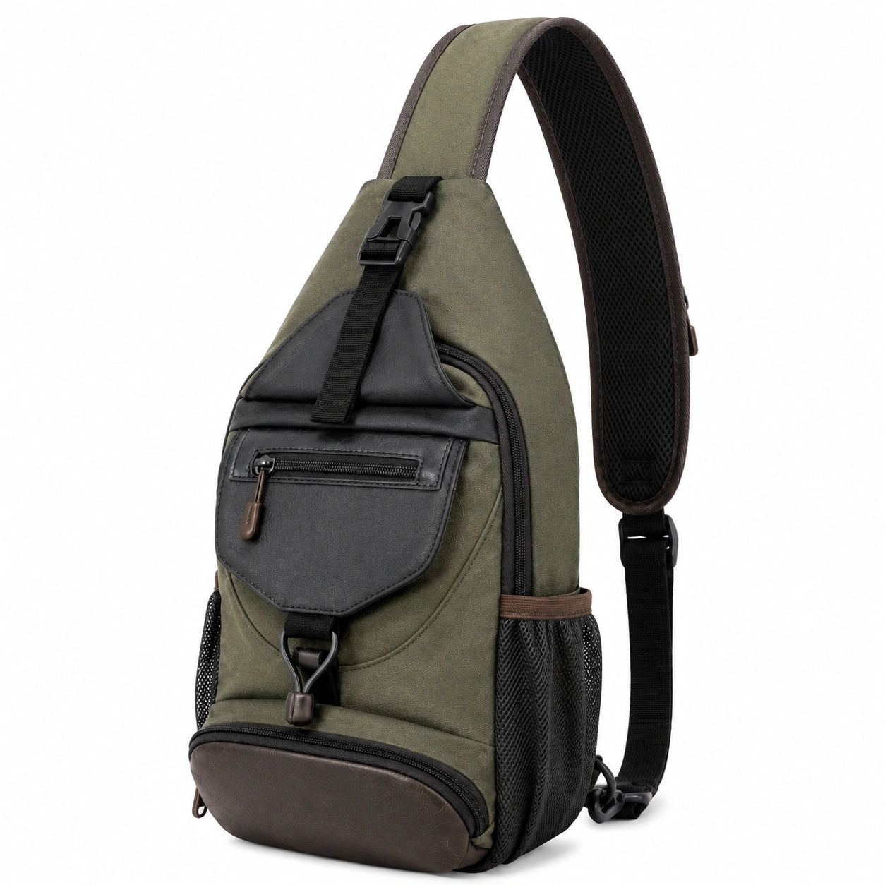 Umhängetasche 18 x 9 x 32 cm Olivgrün Schwarz Textil mit Reißverschluss für Alltag