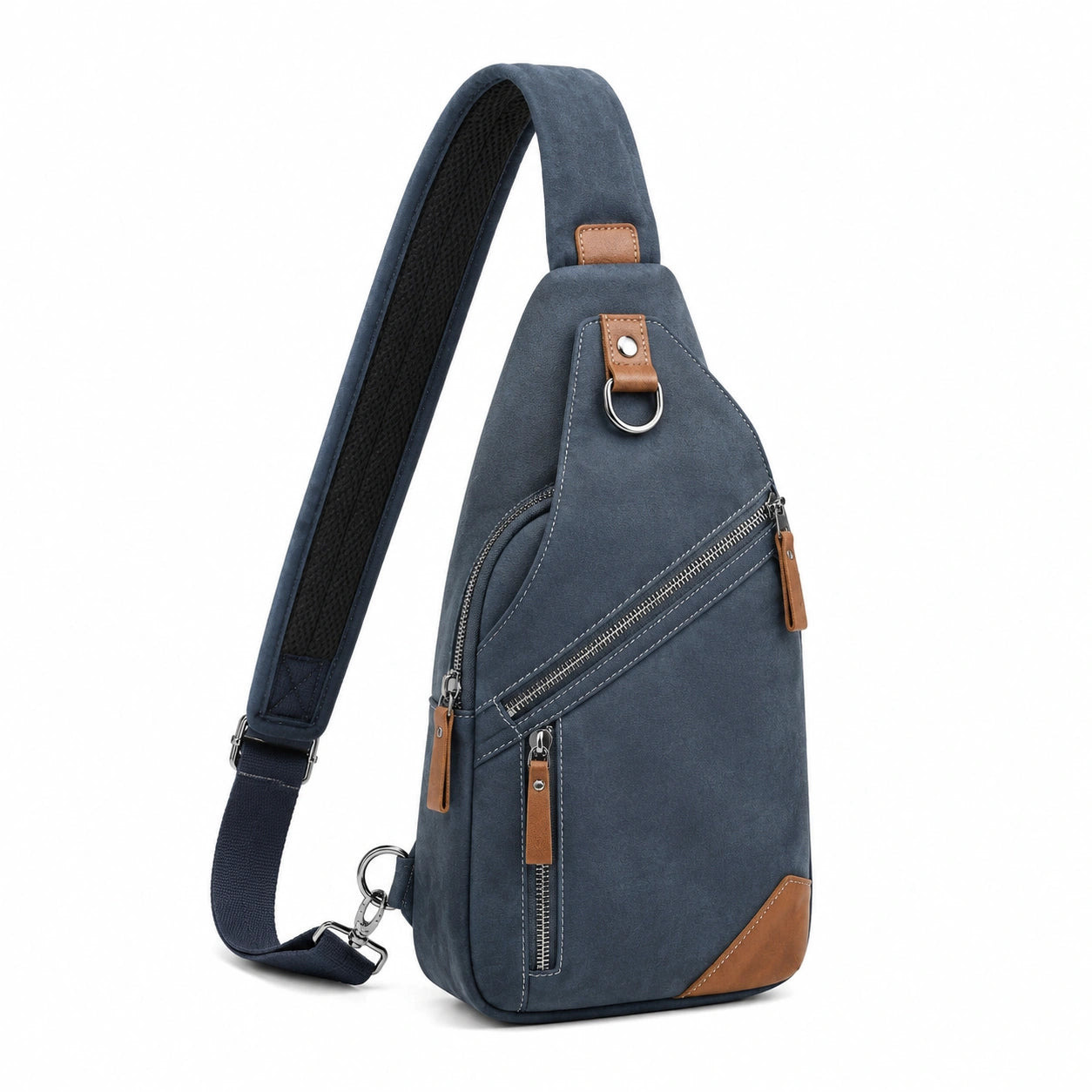 Umhängetasche 18 x 8 x 32 cm in Lederoptik Blau Braun mit Reißverschlüssen