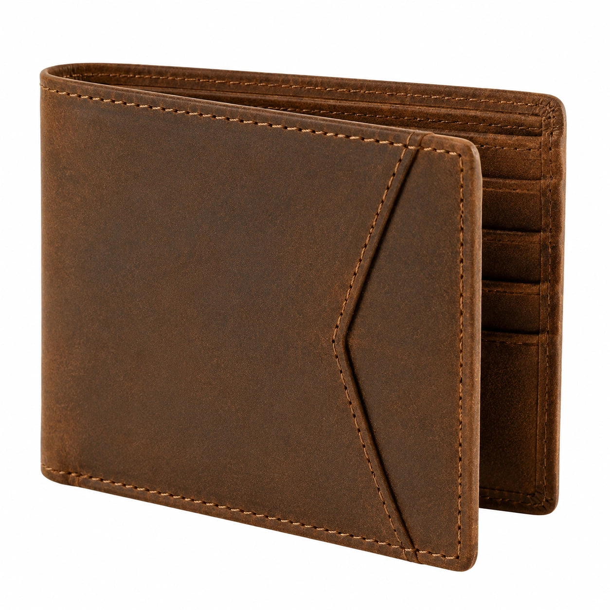 Geldbörse 12 x 9.5 x 2 cm aus braunem Leder - Faltmodell mit Kartenfächern