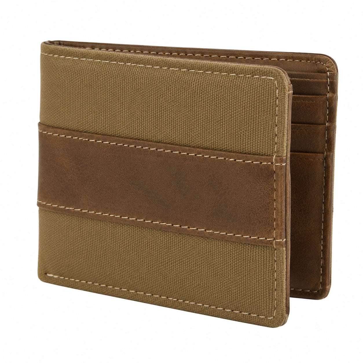 Herren Geldbörse 11.5 x 9.5 x 2 cm Textil in Lederoptik Braun Khaki Faltstil mit Kartenfächern