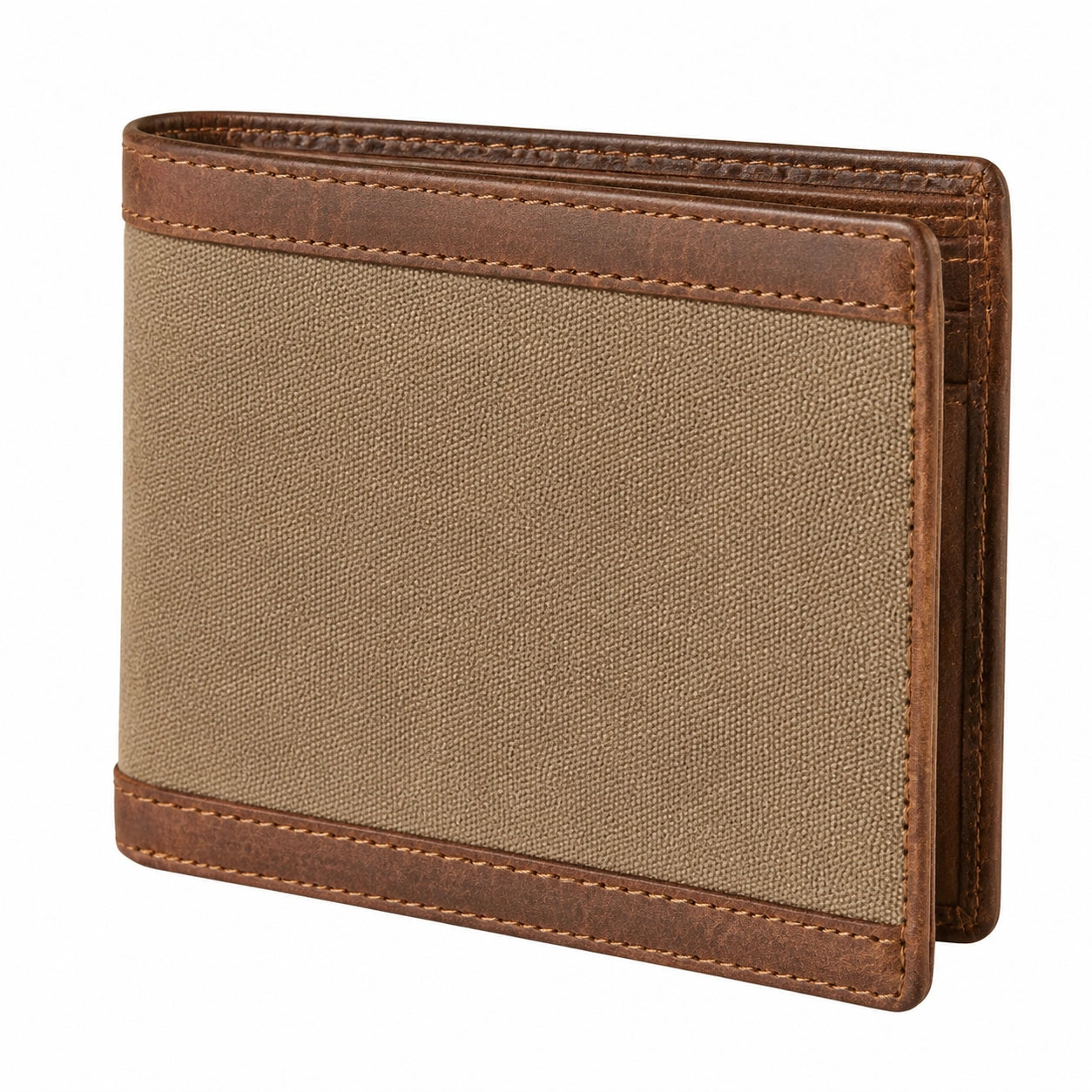 Geldbörse 12 x 9.5 cm aus Leder und Textil Braun Beige im Faltformat
