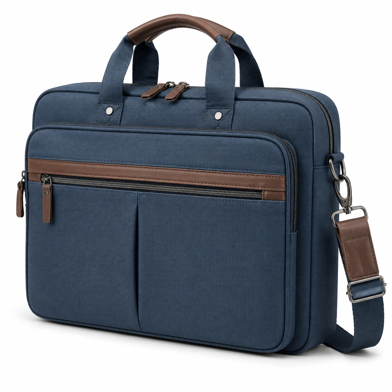 Aktentasche 42 x 10 x 32 cm aus Textilgewebe Blau Braun mit Schultergurt für Büro und Alltag