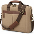 Laptoptasche 40 cm Beige Braun aus Textil mit Kunstlederdetails für Arbeit mit Schultergurt
