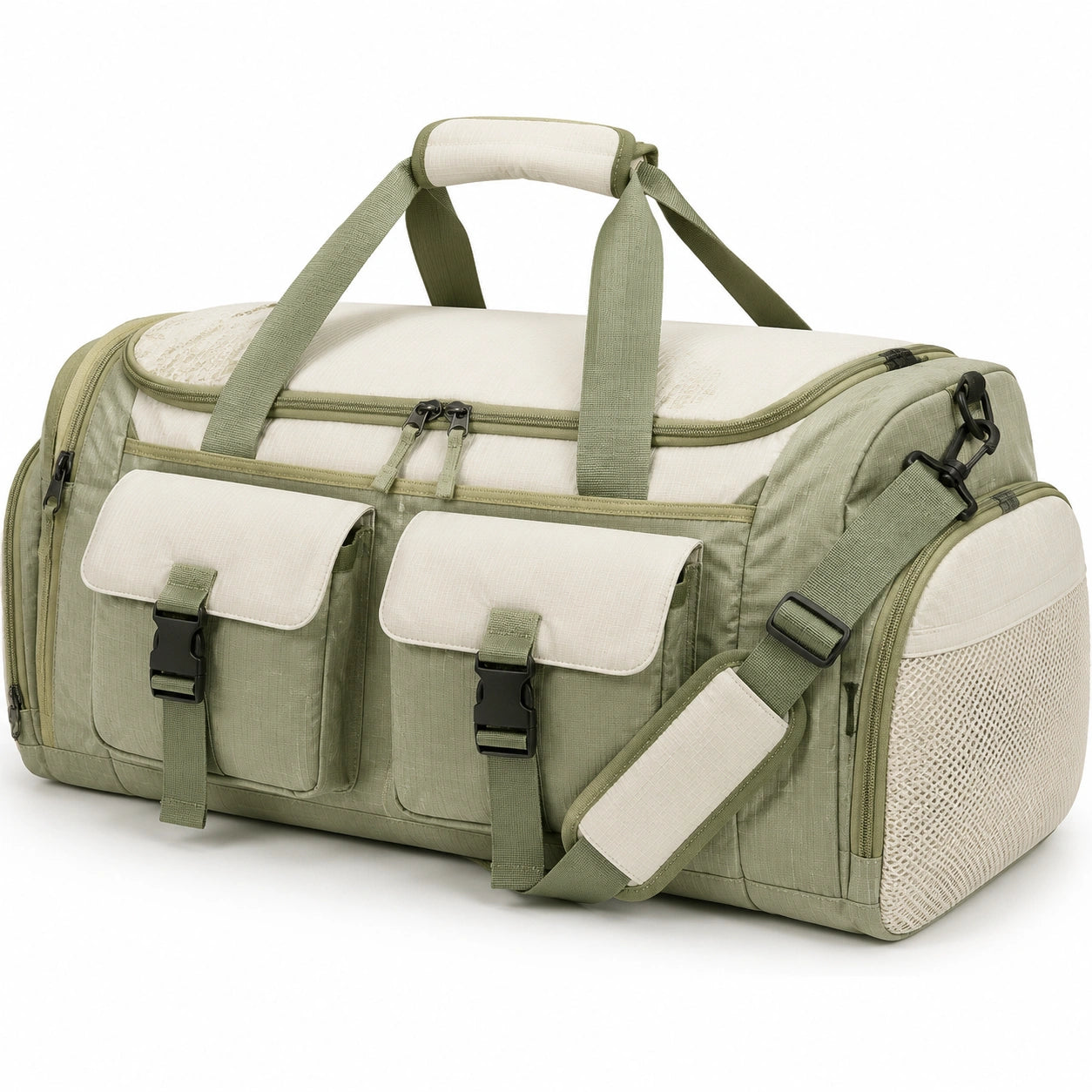 Reisetasche 55 cm Textilgewebe Salbeigrün Creme mit Mehrfachfächern
