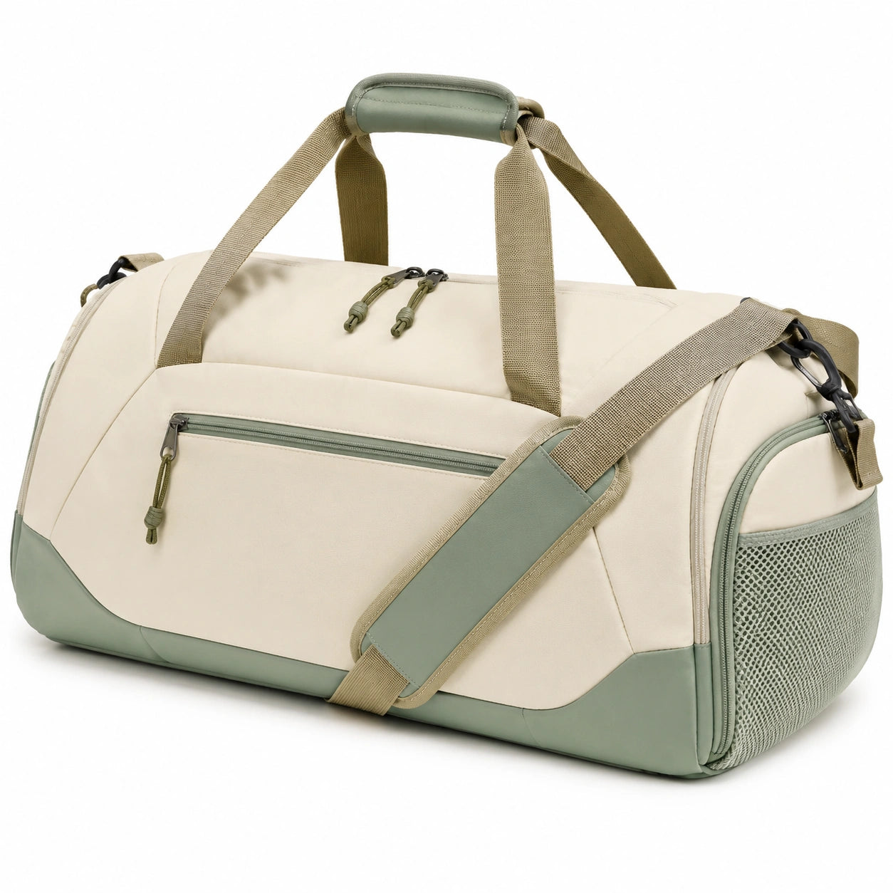 Sporttasche 50 x 25 x 28 cm aus Kunstfaser Beige Salbeigrün mit Schultergurt