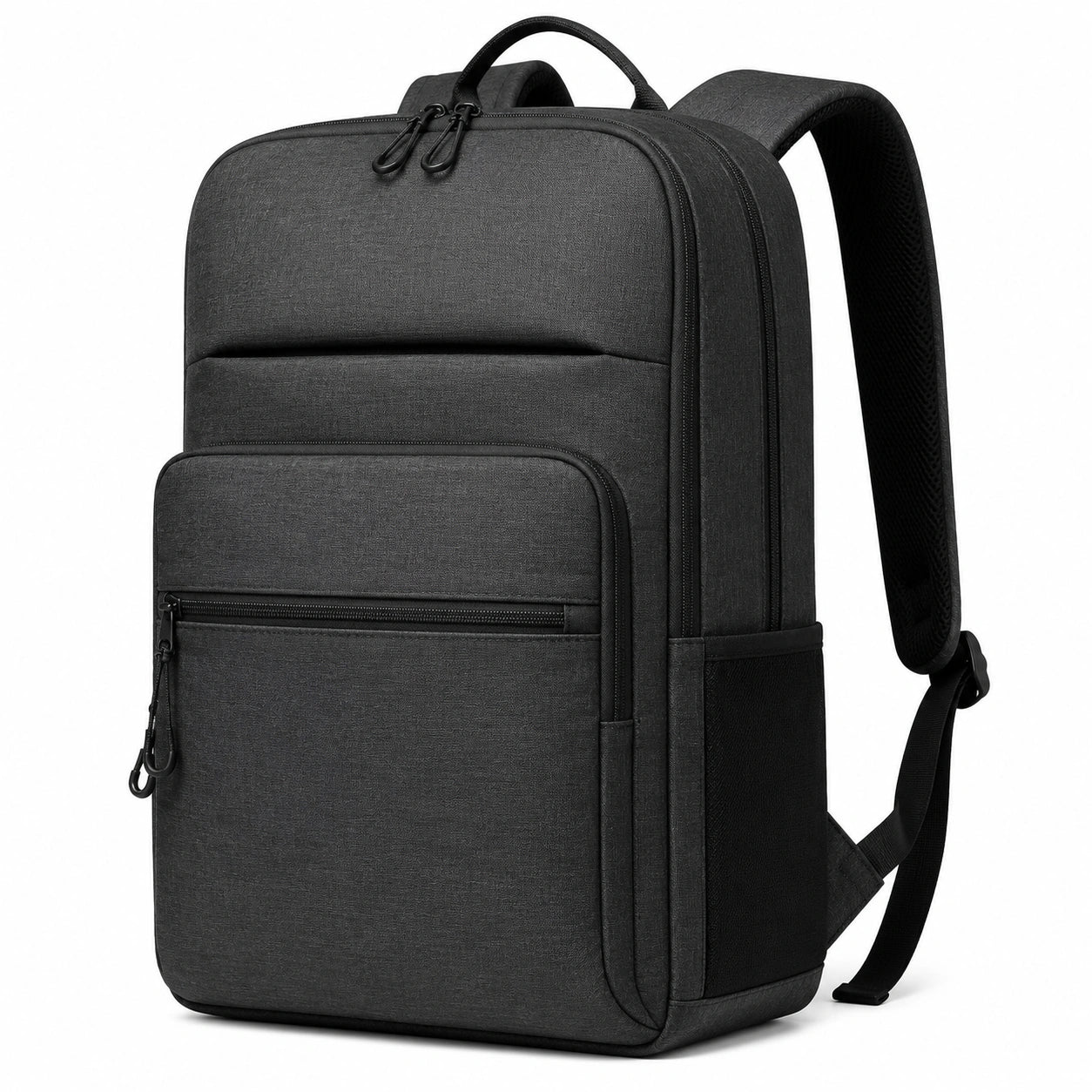 Rucksack 30 × 15 × 45 cm Schwarz Textil mit Reißverschlussfächern für Alltag und Arbeit