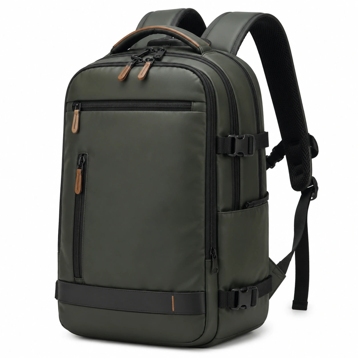 Rucksack 32 x 18 x 48 cm aus synthetischem Textil in Dunkelgrün für Alltag und Reise mit Mehrfachfächern