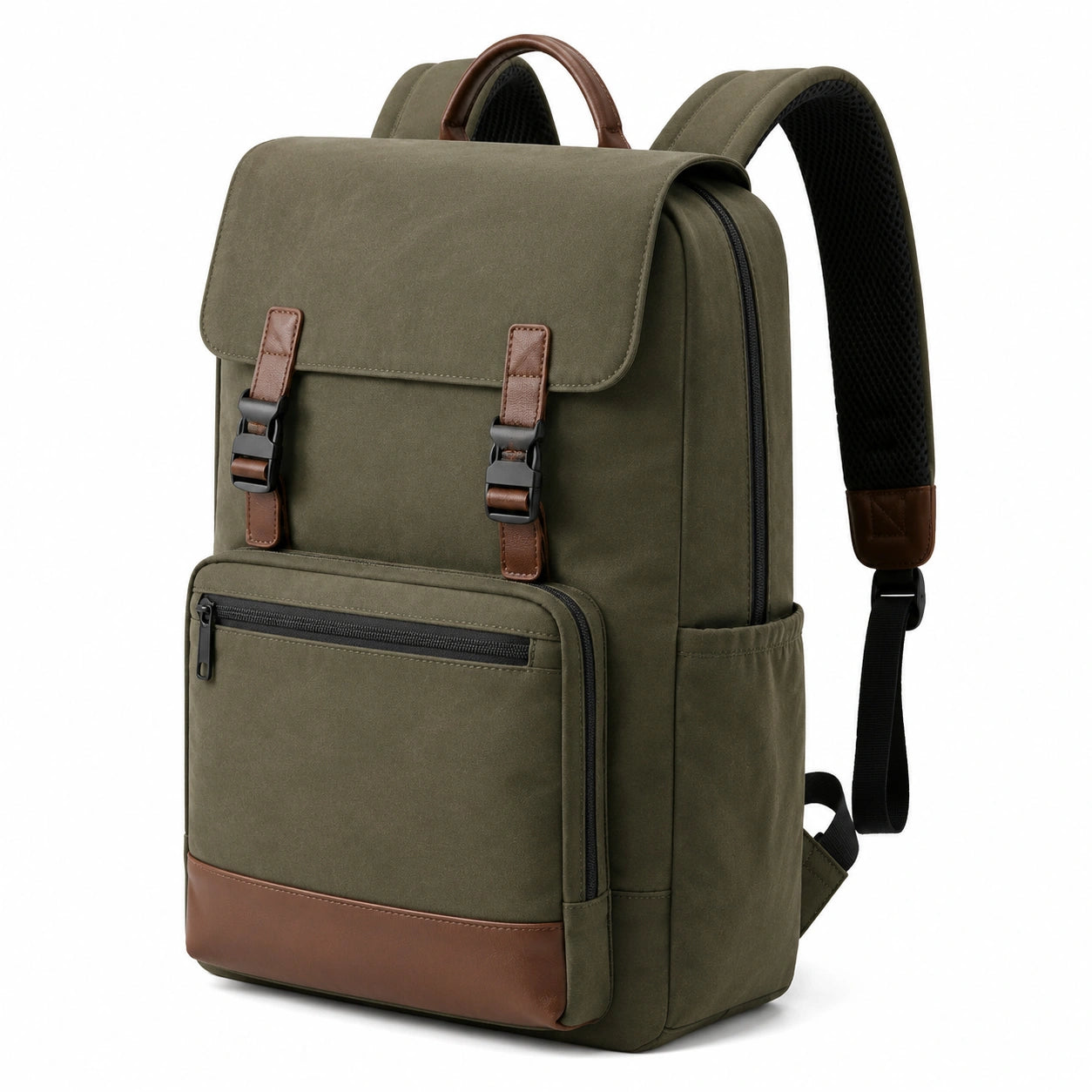 Rucksack 30×15×42 cm aus Textil in Olivgrün mit Laptopfach und Fronttasche