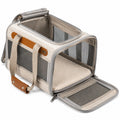 Haustier-Transporttasche 45 × 28 × 30 cm aus Textil in Beige Grau mit Netzfenstern und Tragegriffen