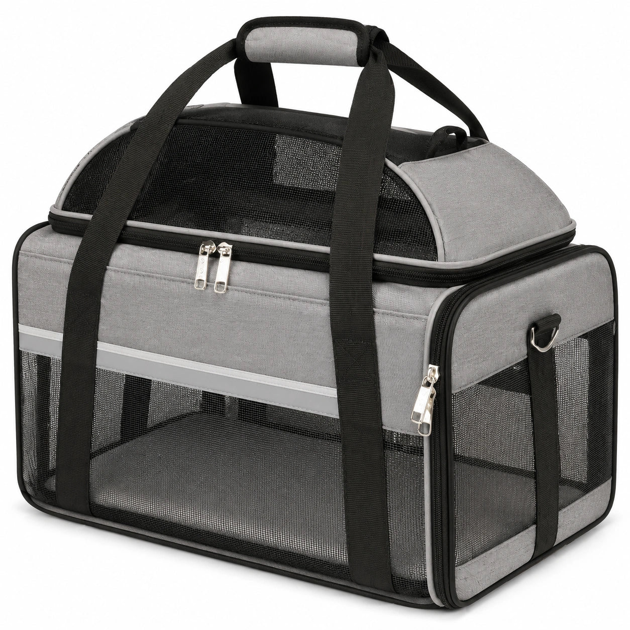 Haustier-Transporttasche 45 x 30 x 30 cm Polyester Grau Schwarz mit Netzfenstern und Reißverschluss