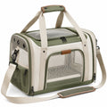 Transporttasche für Kleintiere 45 x 28 x 30 cm aus Textil in Grün Beige mit Netzfenstern und Schultergurt