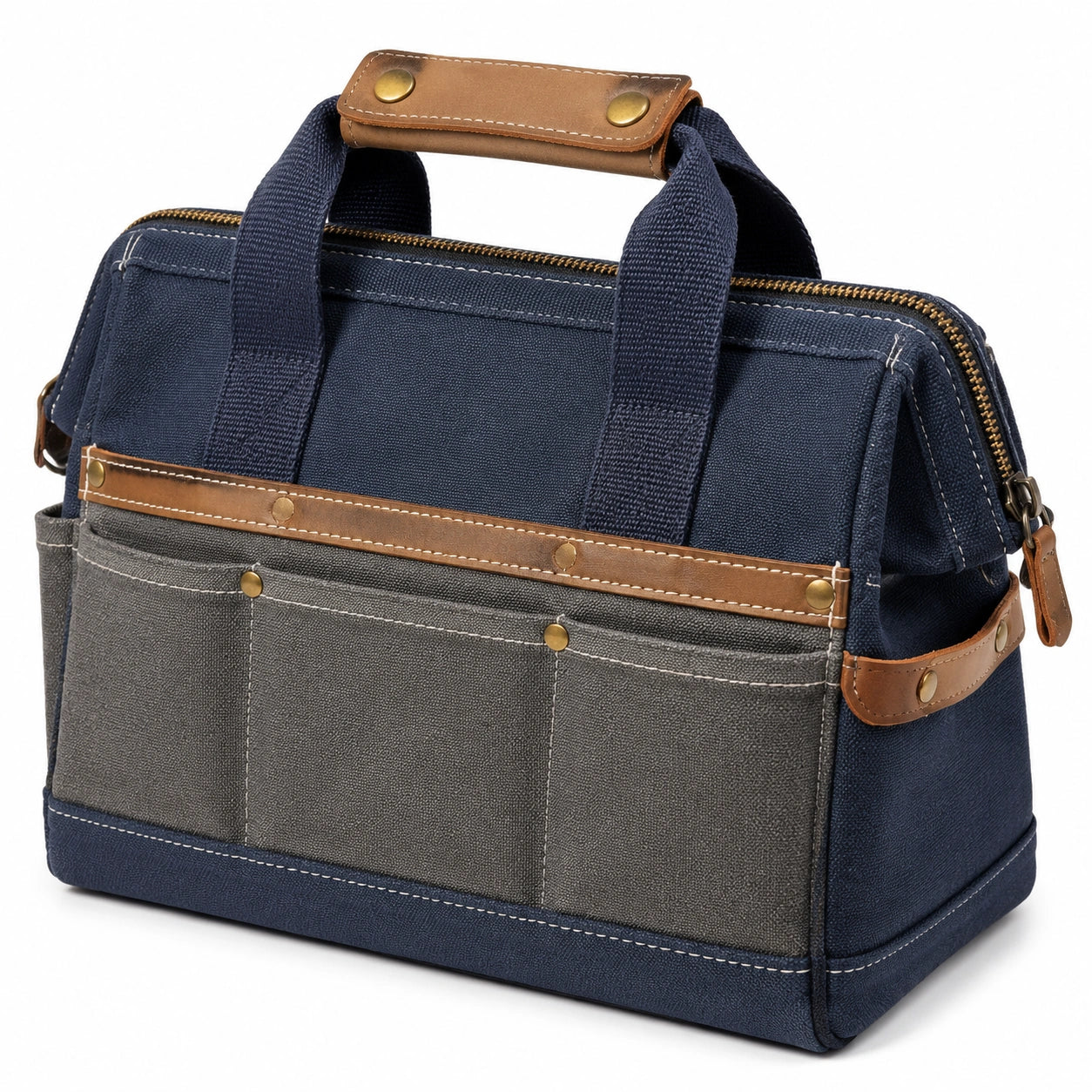 Werkzeugtasche 40 x 20 x 28 cm aus Textil in Navyblau Grau mit Reißverschluss im Vintage-Stil