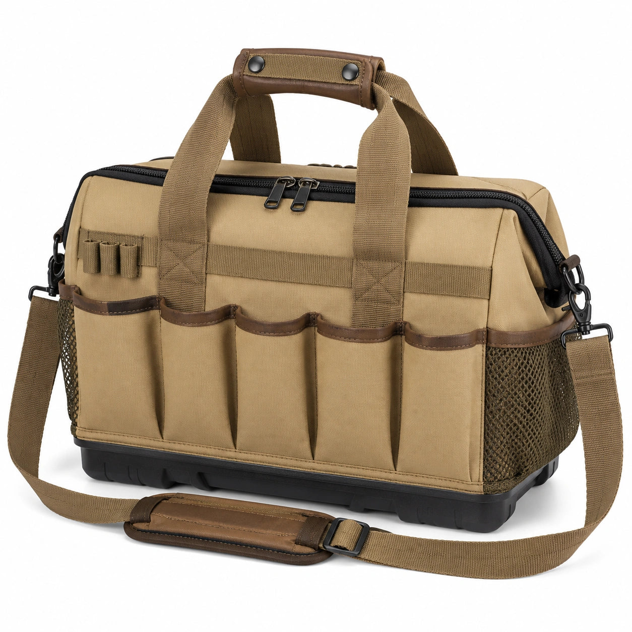 Werkzeugtasche 45 cm aus Polyester in Khaki mit Schultergurt und Außenfächern