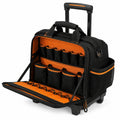 Werkzeugtrolley 45 x 25 x 40 cm aus Textilgewebe Schwarz Orange mit Rollen und Teleskopgriff